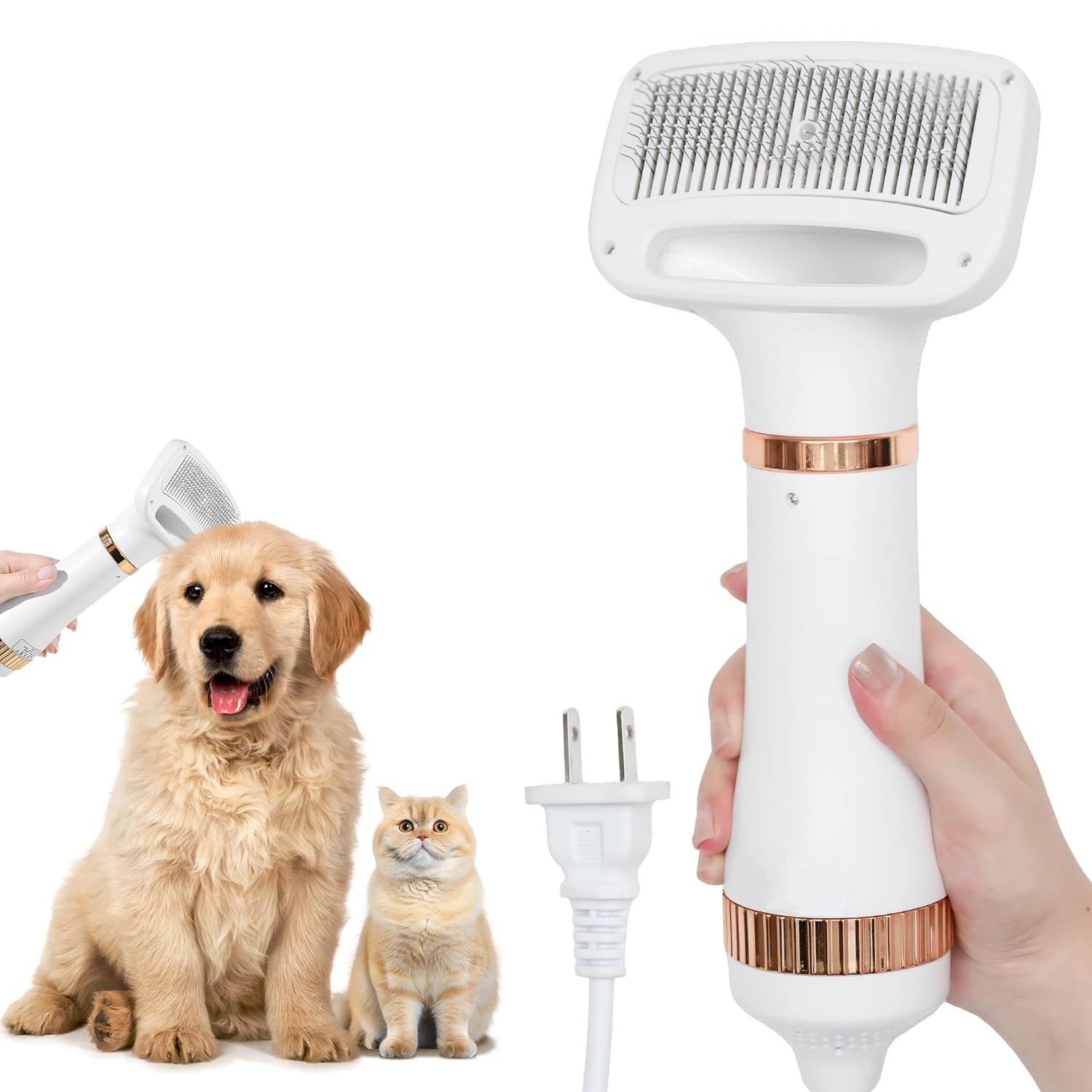 2-in-1 Dog Blow Dryer with Grooming Brush, 3-Speed Adjustable