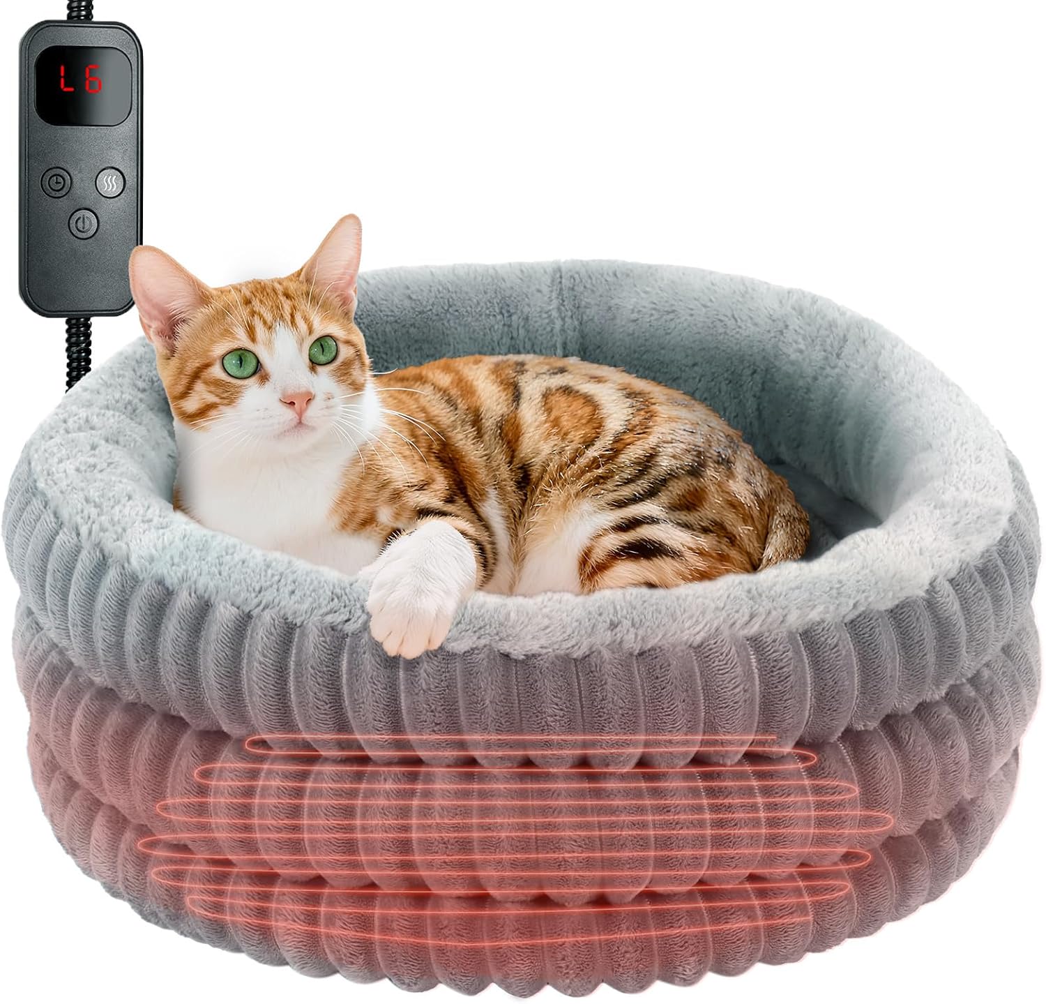 Heated Round Donut Cat and Small Dog Bed, 20"