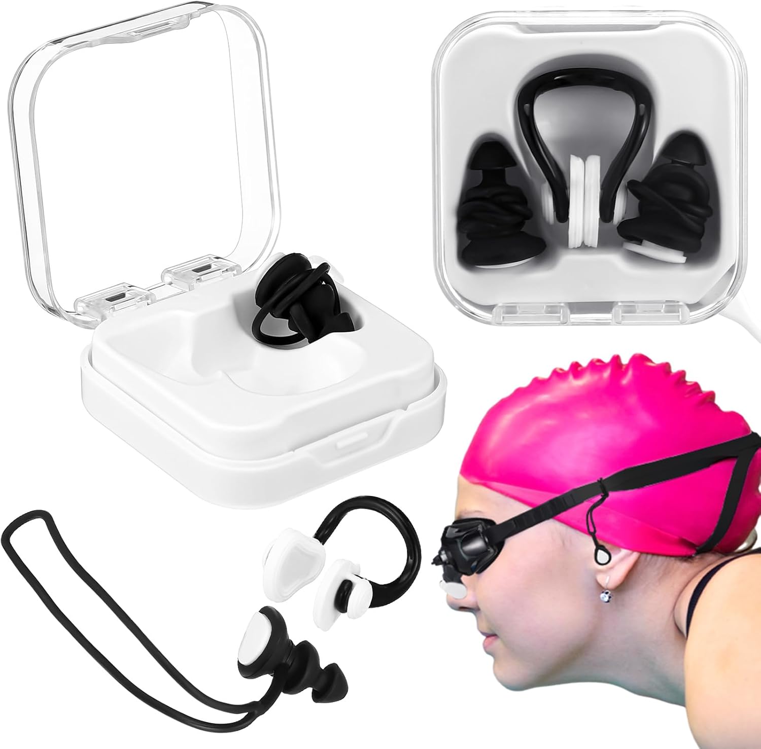 Swimming Nose Clip and Ear Plugs Set with String