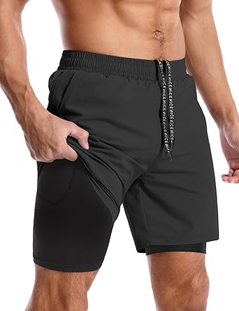 Men's 2-in-1 Quick Dry Running Shorts with Pockets