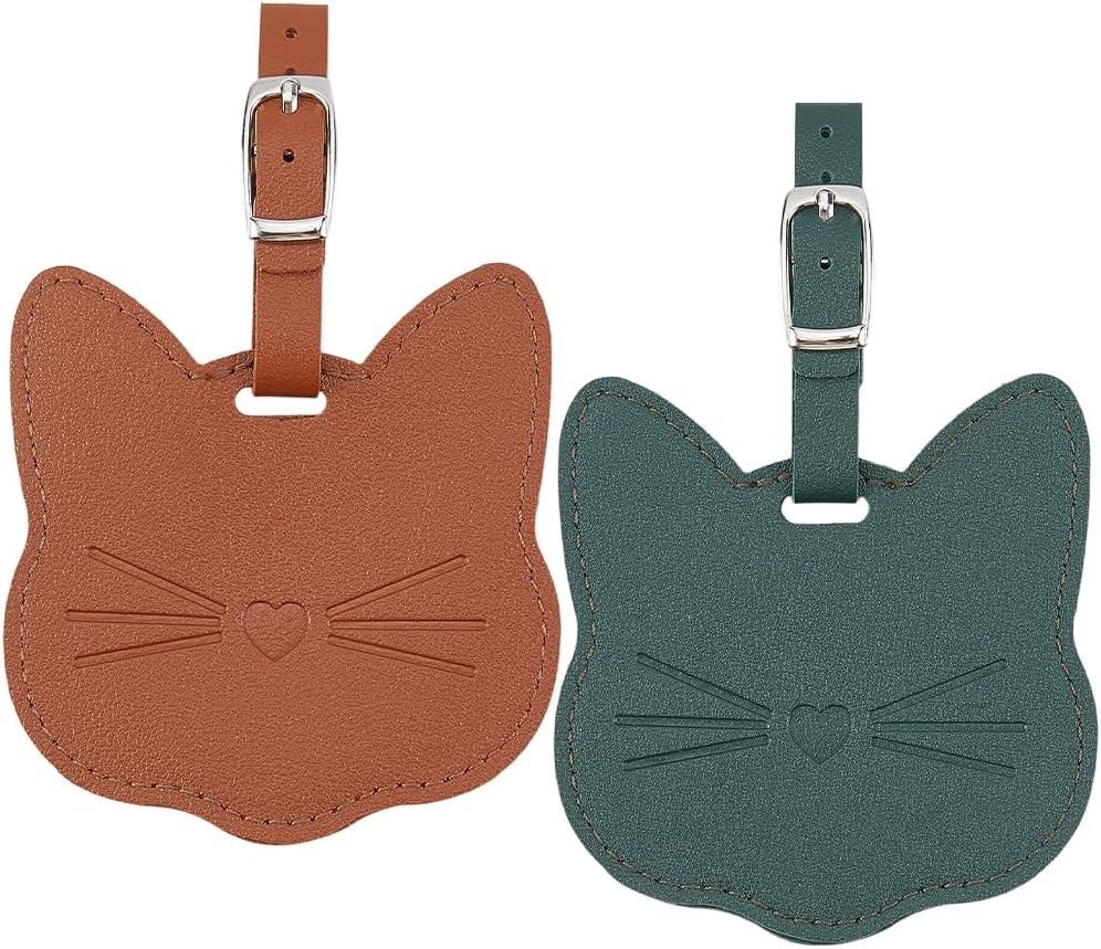 Cat-Shaped PU Leather Luggage Name Tags (2 Pieces)