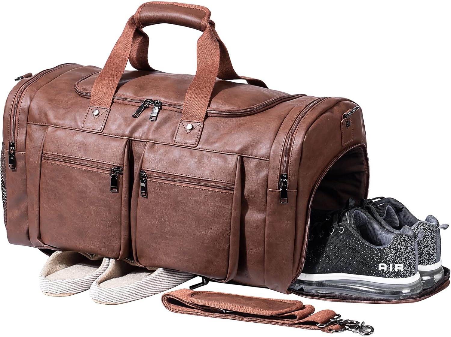 Leather Travel Duffel Bag with Shoe Compartment