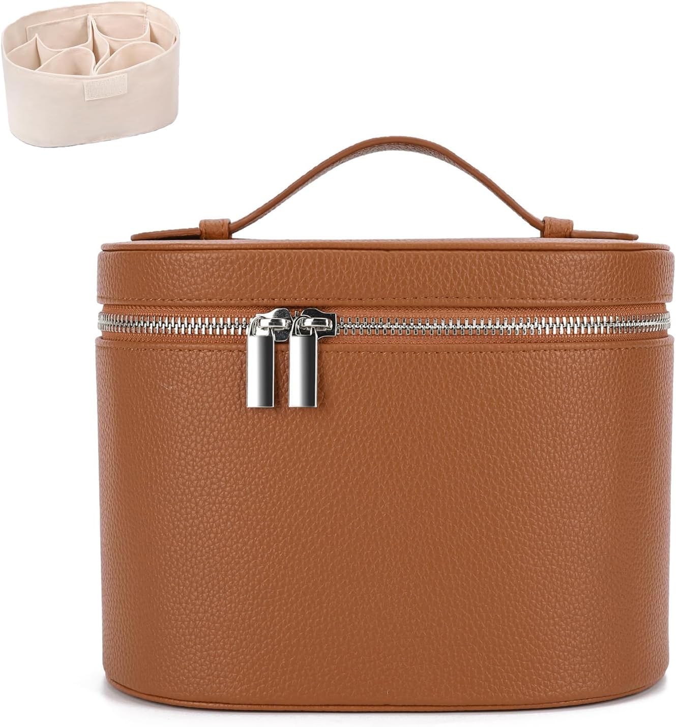 Leather Travel Makeup Bag with Compartments