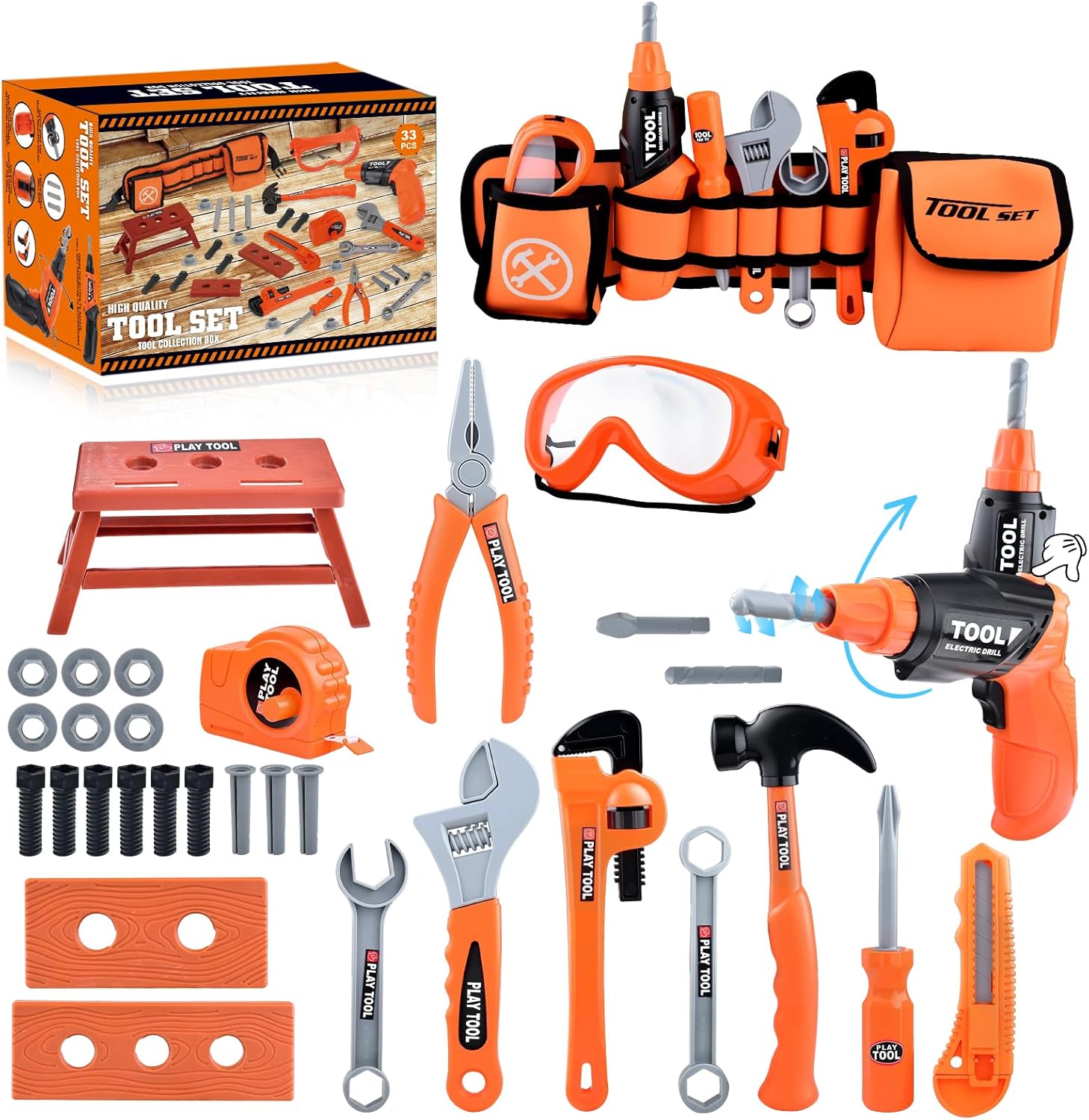 Kids Tool Set with Tool Belt for Toddlers