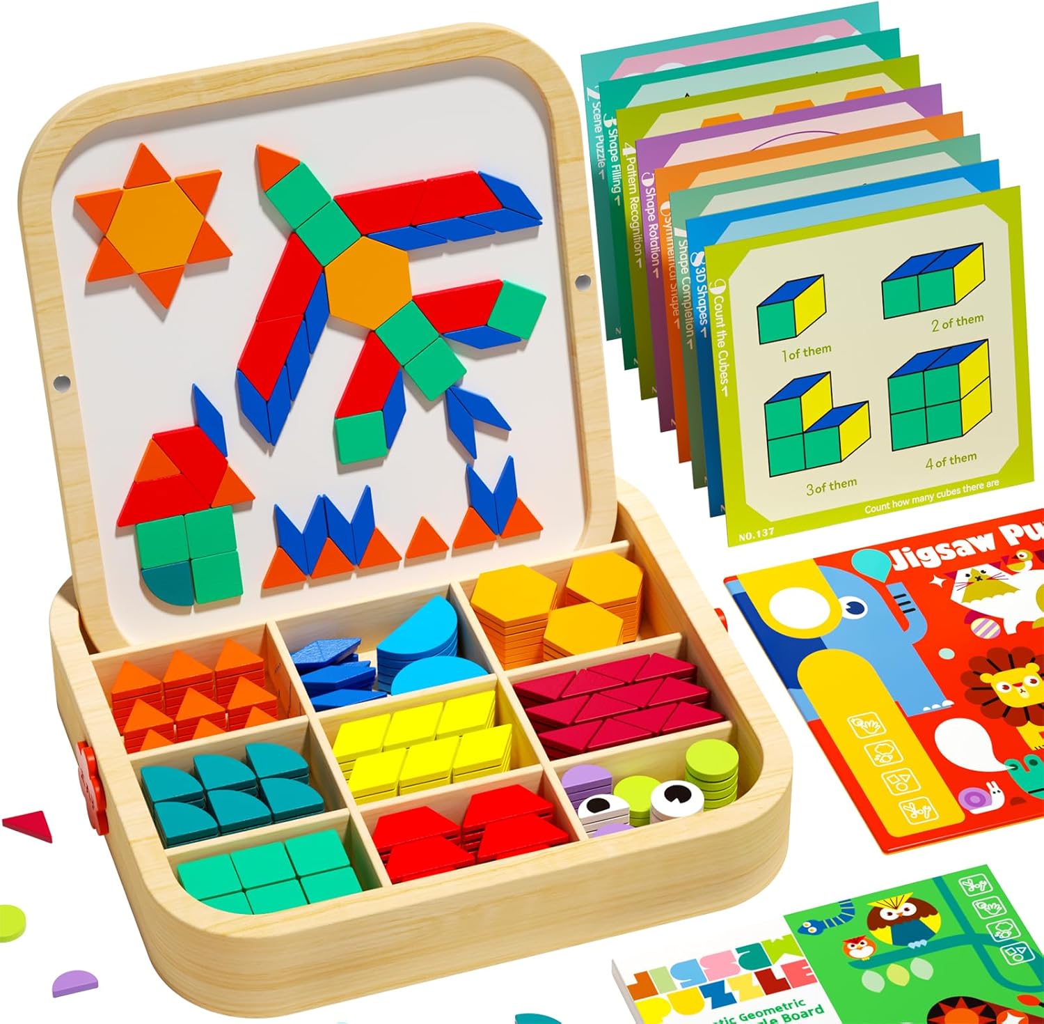 Magnetic Wooden Tangram Pattern Block Set for Kids