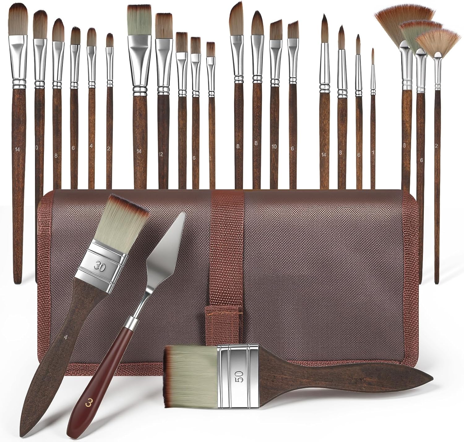 25 Pcs Acrylic Painting Brush Set with Palette Knife and Roll