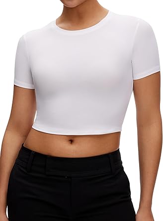Slim Fit Short Sleeve Crew Neck Cropped T-Shirt