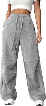 Wide Leg Baggy Sweatpants with Drawstring Waist and Pleated Design