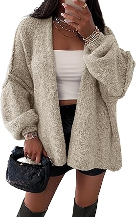 Oversized Women's Lantern Sleeve Knit Cardigan Sweater