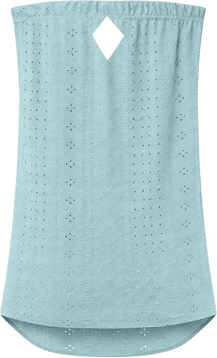 Eyelet Tube Top Keyhole Neck Strapless Sleeveless Summer Tee