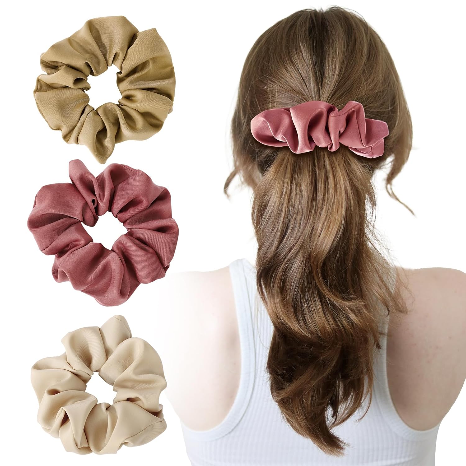 Silky Satin Hair Scrunchies, 3 Pack