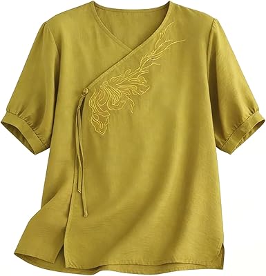 Vintage Embroidered Boho Floral Button-Up V-Neck Loose Top