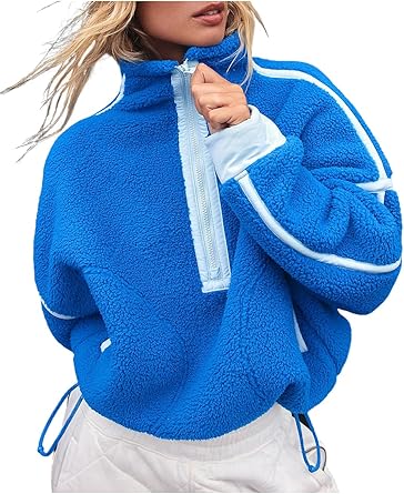 Fleece Sweatshirt Half Zip Pullover Long Sleeve Oversized Crop Top with Pocket