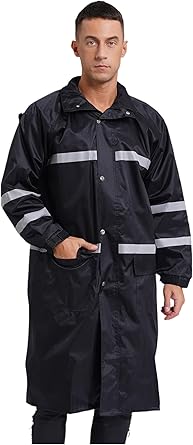 Men's Hooded Long Raincoat with Reflective Strips