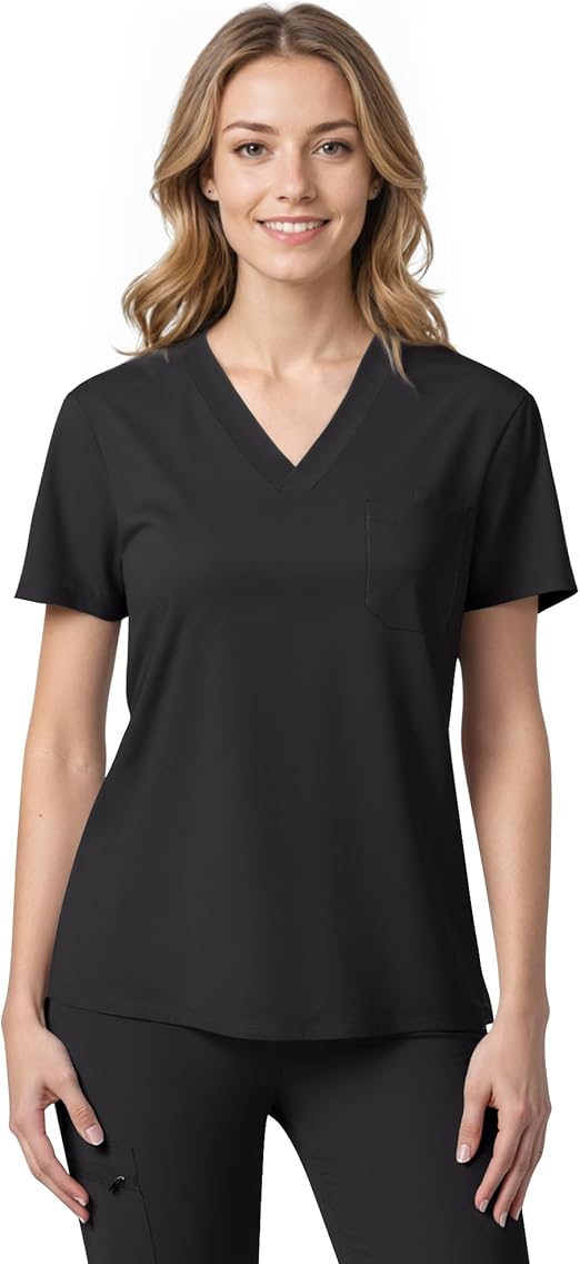 Scrubs for Women, Stretchy V-Neck Scrubs Top with 2 Pockets and 4-Way Stretch Fabric