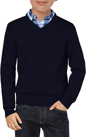 Boys School Uniform Long Sleeve V Neck Pullover Sweater