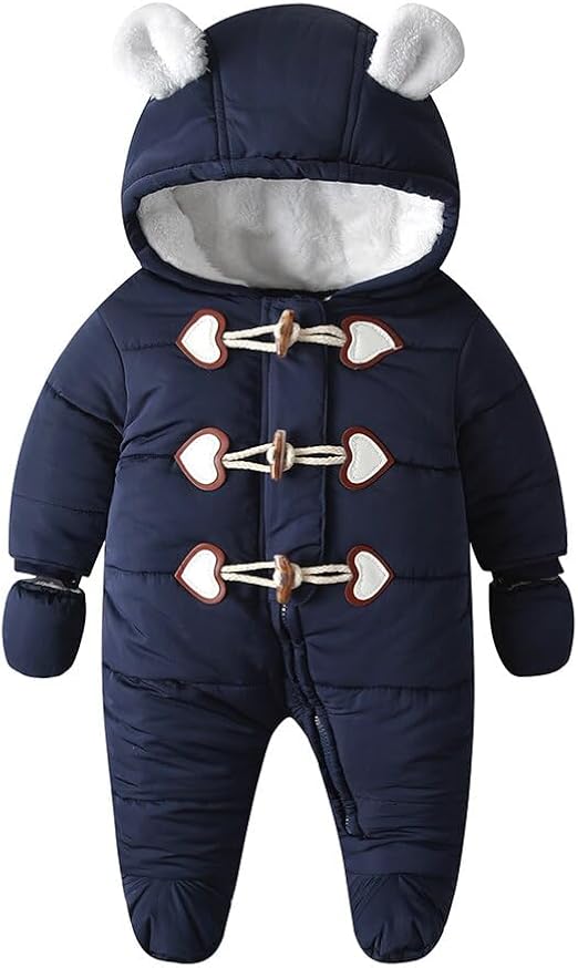 Baby Infant Winter Hooded Footed Jumpsuit with Gloves