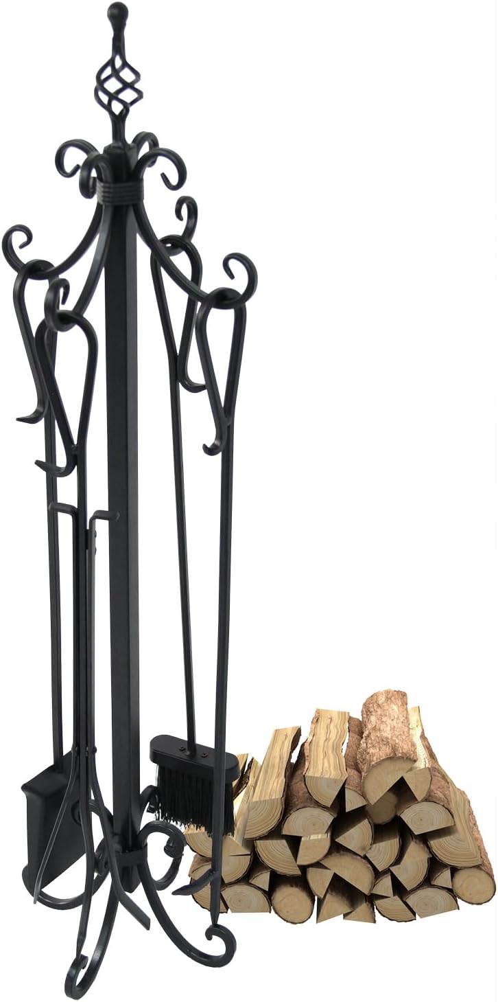 5 Pcs Fireplace Tools Sets 35", Wrought Iron Fire Set