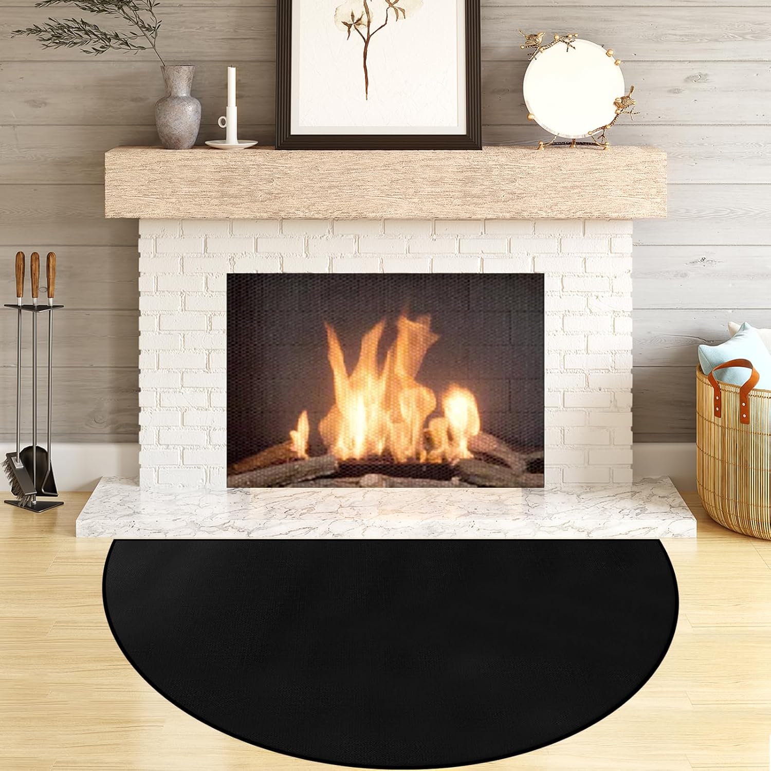 Fireproof Fireplace Floor Mat, Semicircle Shaped, 48" x 28"