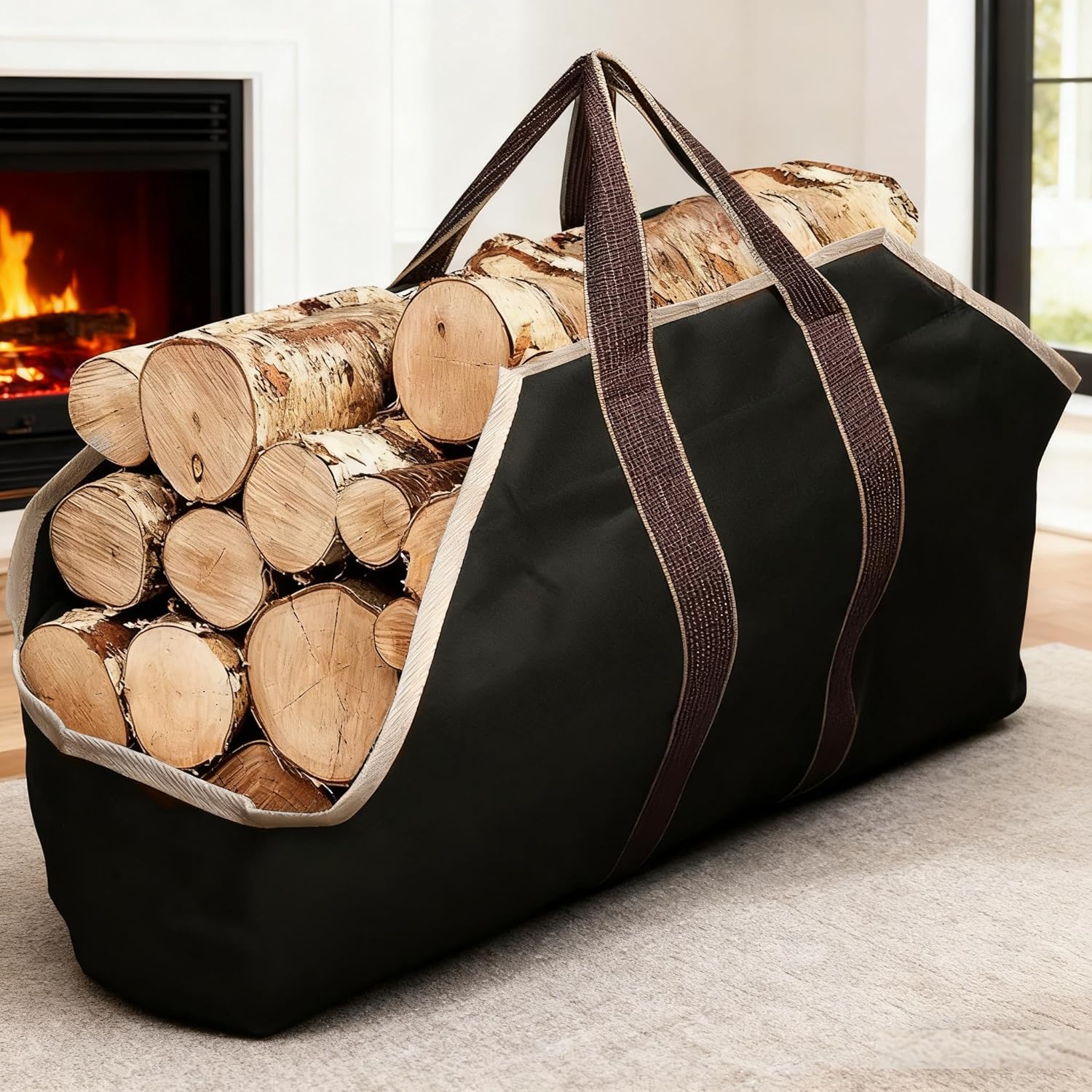 Large Canvas Firewood Tote Bag with Handles
