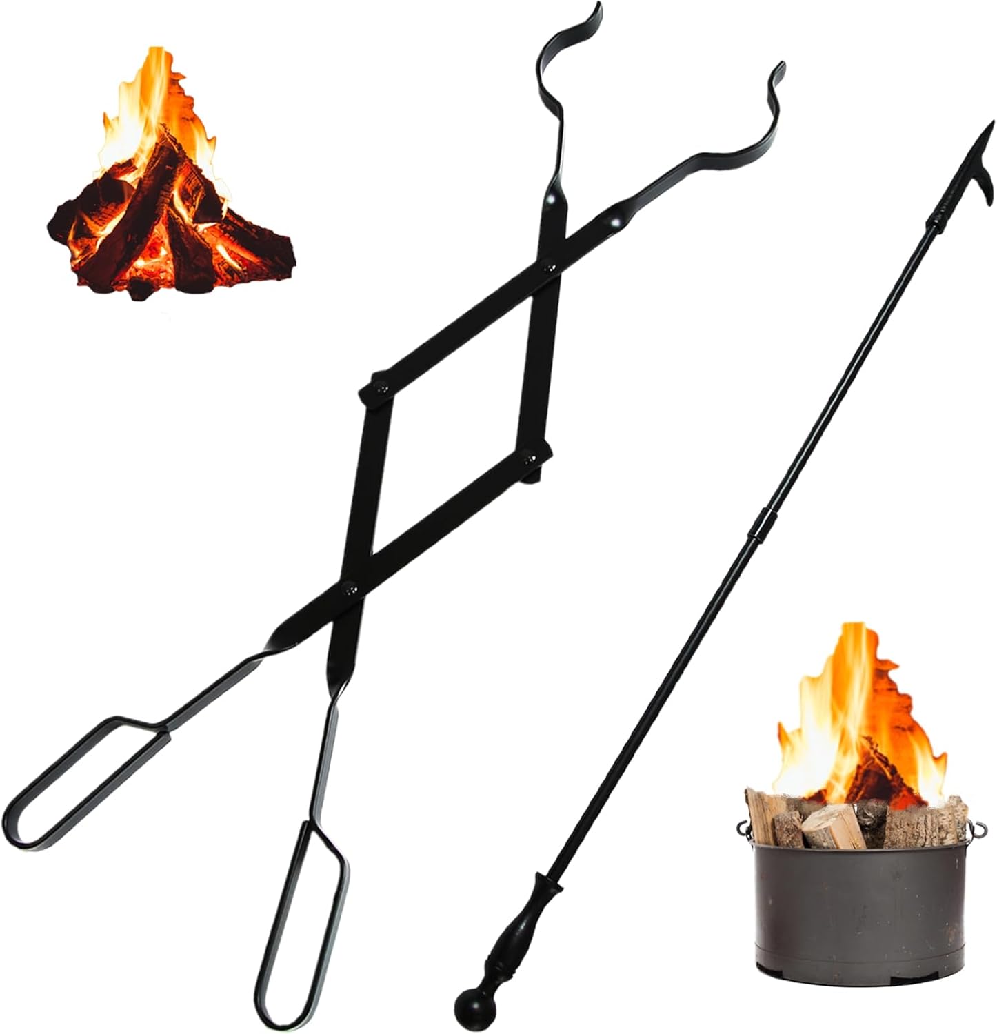 Heavy Duty 26'' Fireplace Fire Pit Tongs and 32'' Fire Pit Poker