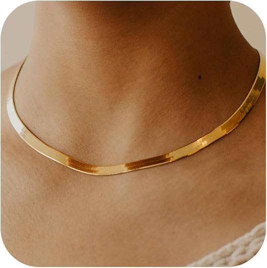 Gold Plated Herringbone Choker Necklace