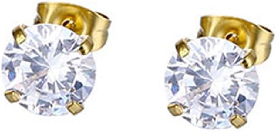 Round Cubic Zirconia Stainless Steel Stud Earrings