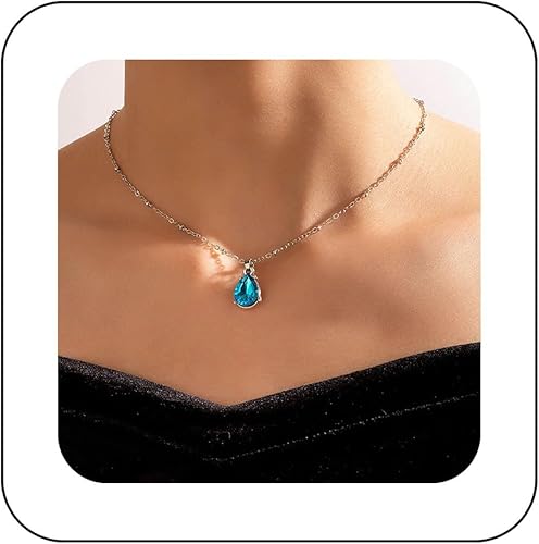 Teardrop Blue Crystal Pendant Necklace
