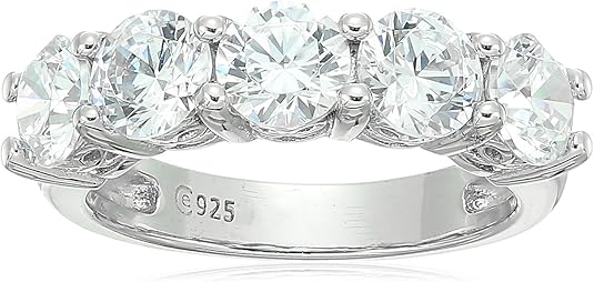 Five-Stone Platinum-Plated Sterling Silver Cubic Zirconia Ring
