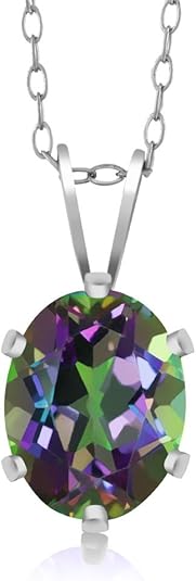 Green Mystic Topaz Pendant Necklace with 18-Inch Silver Chain