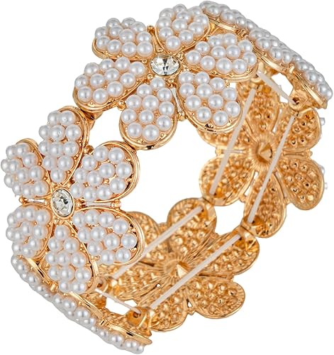 Pearl Flower Stretch Bangle Bracelet for Women