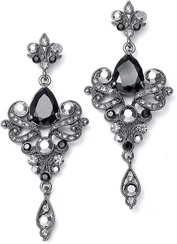 Vintage Black and Grey Crystal Chandelier Dangle Earrings