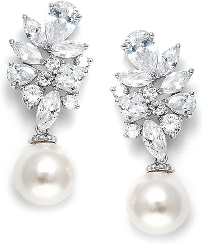 Bold Ivory Pearl Drop Bridal Earrings with Cubic Zirconia Crystals