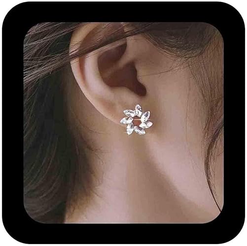 Crystal Circle Stud Earrings with Rhinestone Cluster