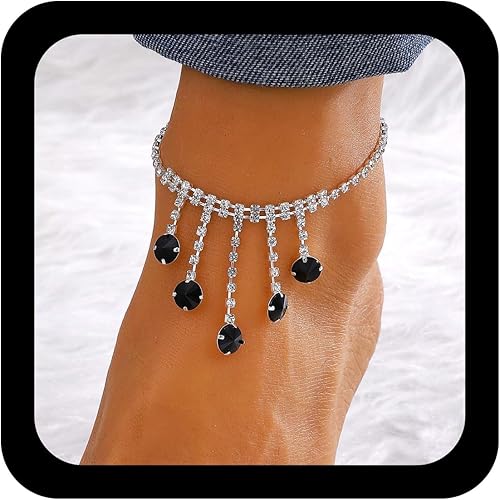 Black Crystal Tassel Tennis Anklet