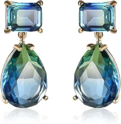Blue Crystal Teardrop Dangle Earrings