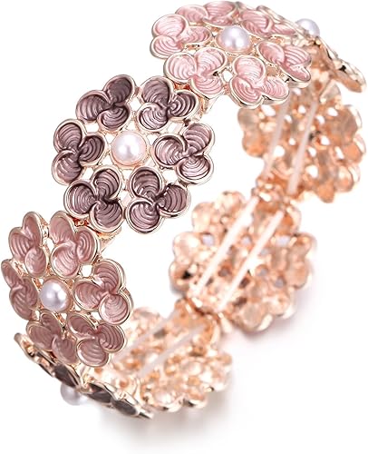 Floral Pearl Enamel Stretch Bracelet