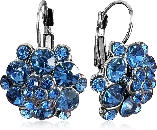 Sparkly Crystal Flower Leverback Dangle Earrings