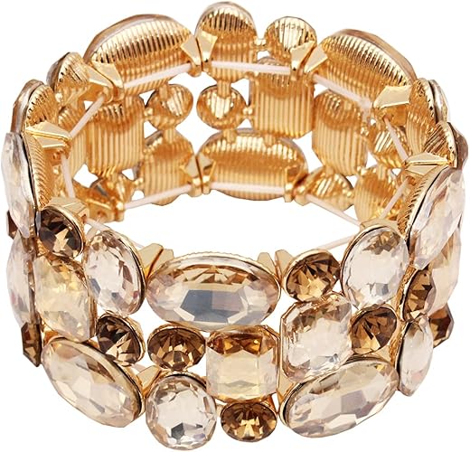 Wedding Bridal Crystal Leaf Flower Stretch Bangle Elastic Wide Bracelet