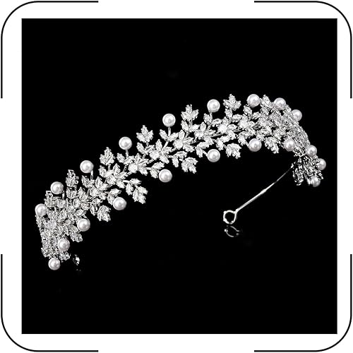 Wedding Headband with Pearls and Cubic Zirconia