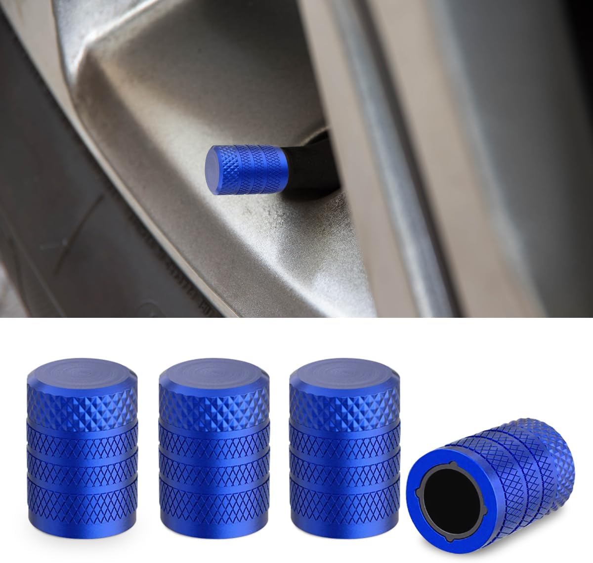 4Pcs Car Tire Valve Stem Caps - Anodized Aluminum with Plastic Liner
