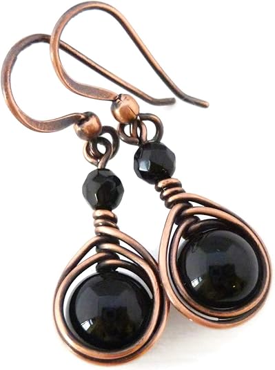 Handcrafted Solid Copper Earrings with Black Onyx Gemstone