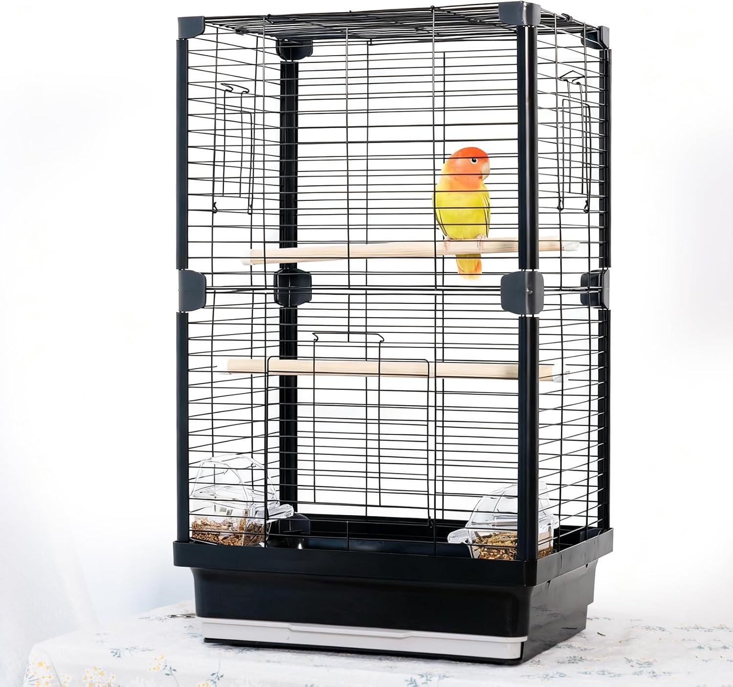 25 Inch Portable Travel Parrot Cage, Double-Layer Bird Cage