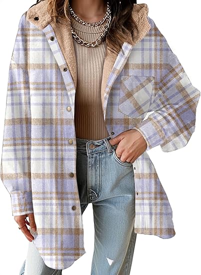 Women's Hooded Plaid Shacket Jacket