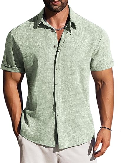 Men's Short Sleeve Button Down Linen Blend Shirt