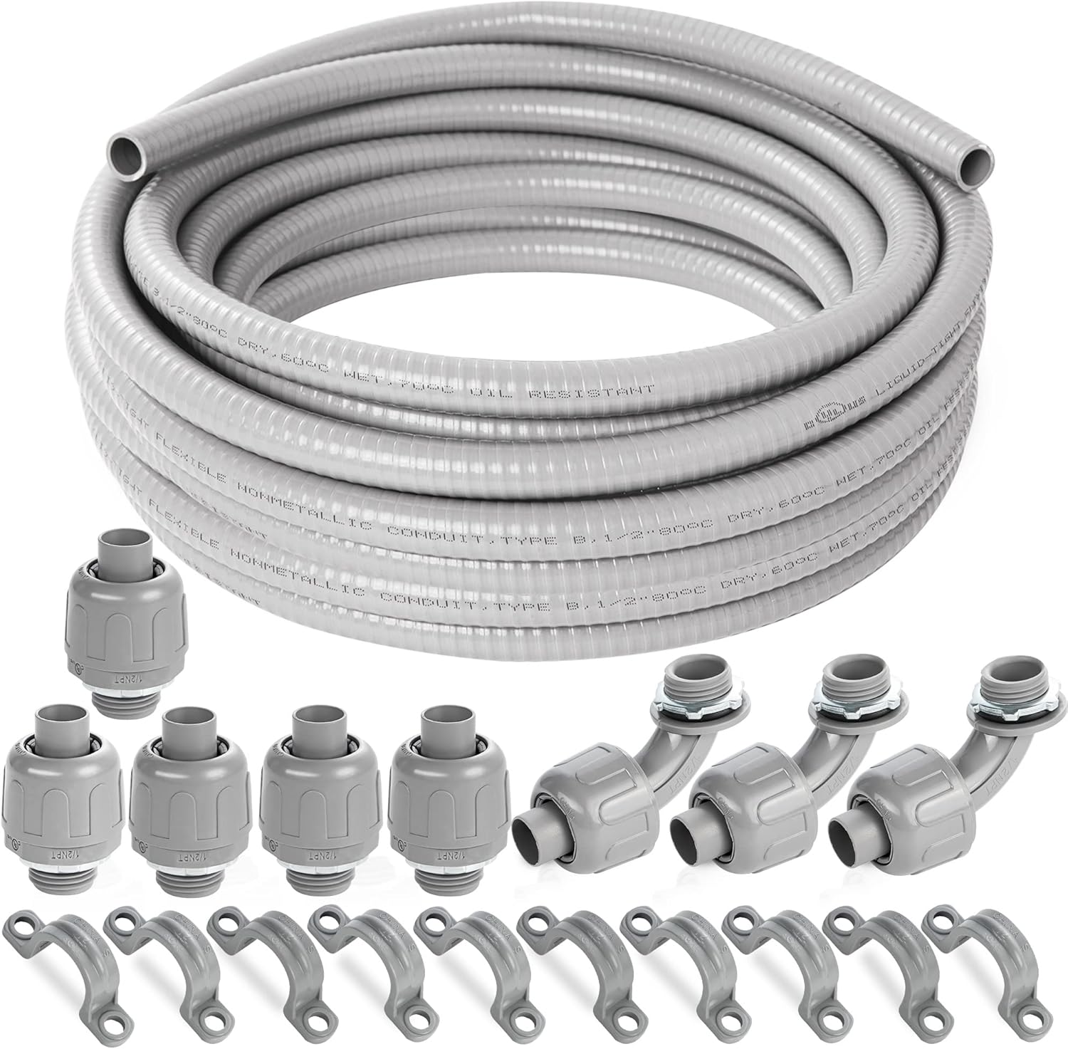1/2 Inch 50 Feet Flexible Liquid Tight PVC Conduit Kit