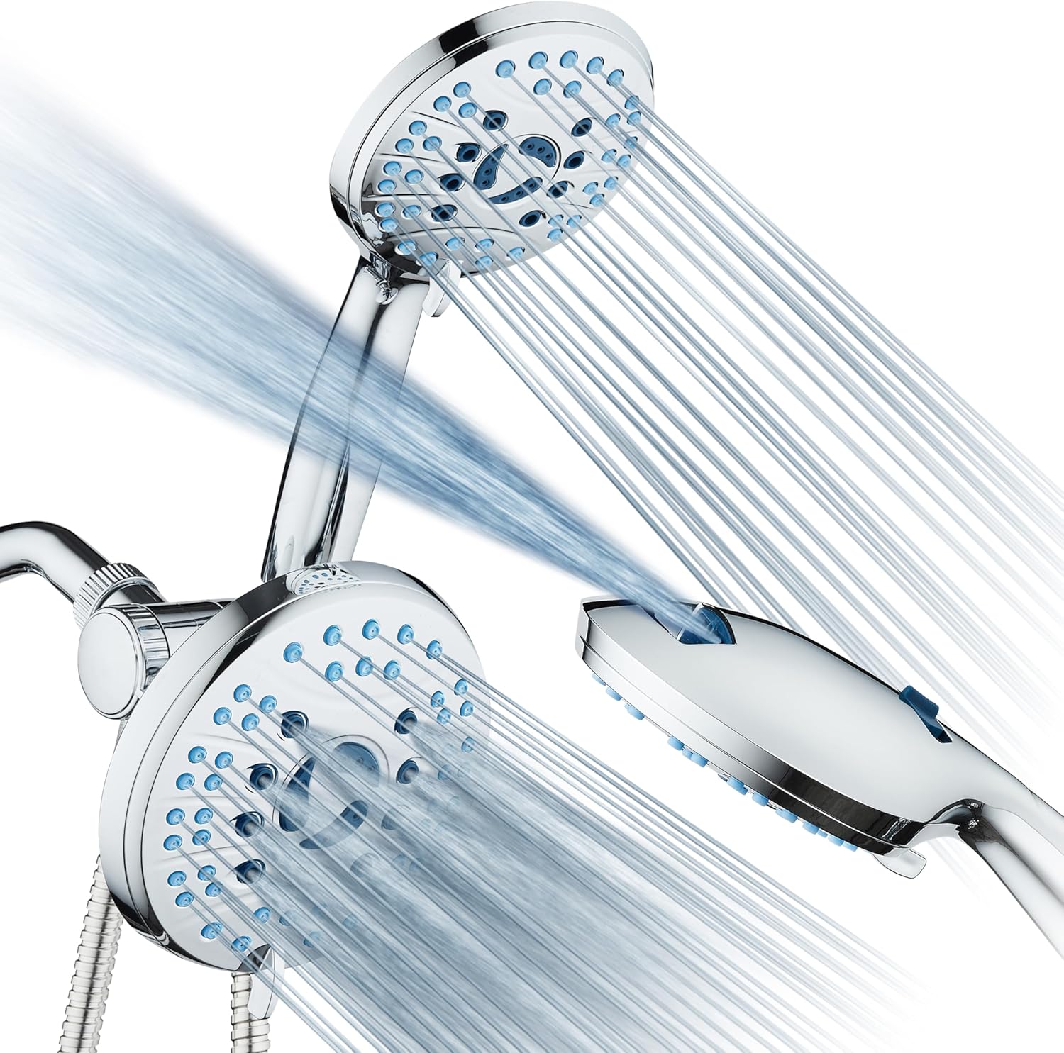 High Pressure 3-Way Handheld & Rain Shower Head Combo,  6 ft. Stainless Steel Hose