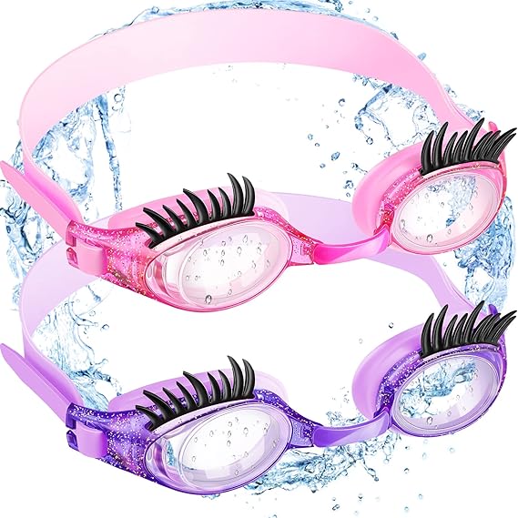 2 Pieces Kids Swim Goggles Eyelashes for Girls