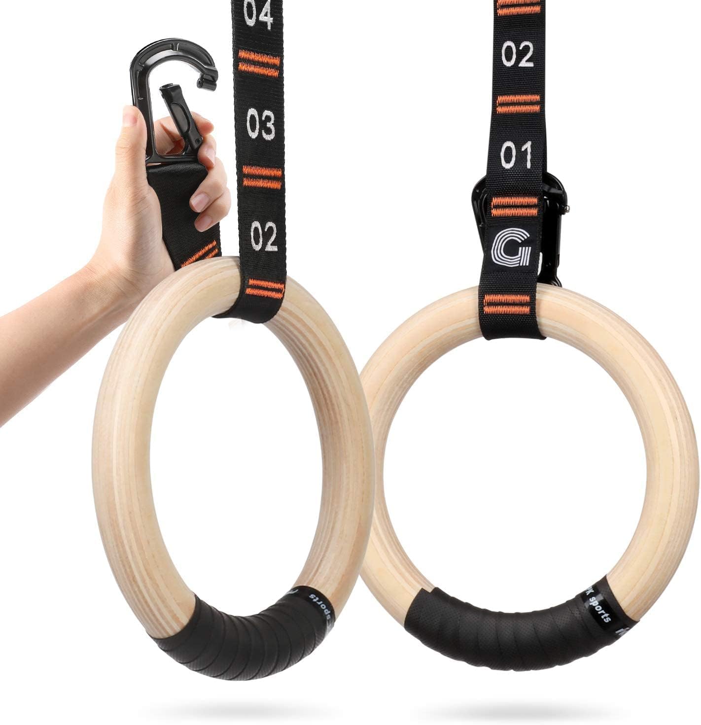 Wooden Gymnastic Rings with Adjustable Straps