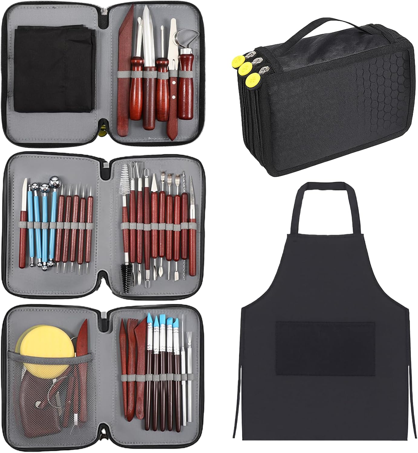 Pottery Sculpting Tool Set with Carrying Case and Apron
